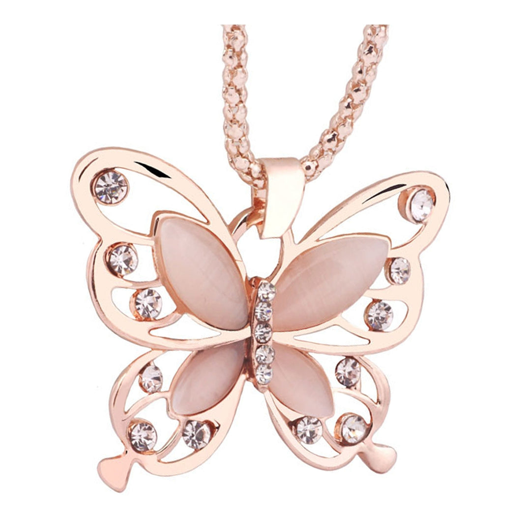 Women Necklace Shiny Rhinestone Rose Gold Color Butterfly Shape Lady Pendant Female Jewelry Image 4