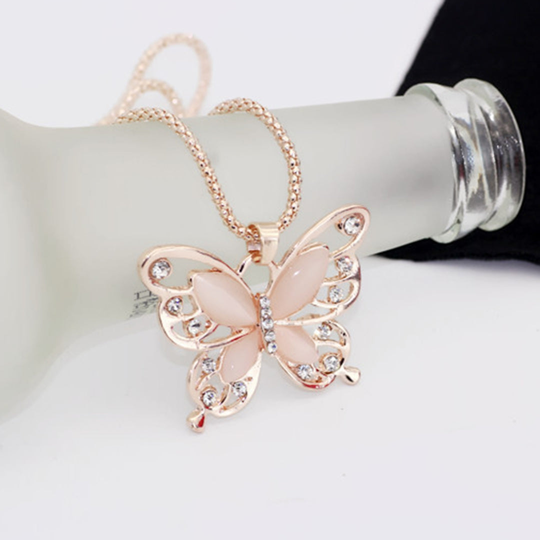 Women Necklace Shiny Rhinestone Rose Gold Color Butterfly Shape Lady Pendant Female Jewelry Image 7