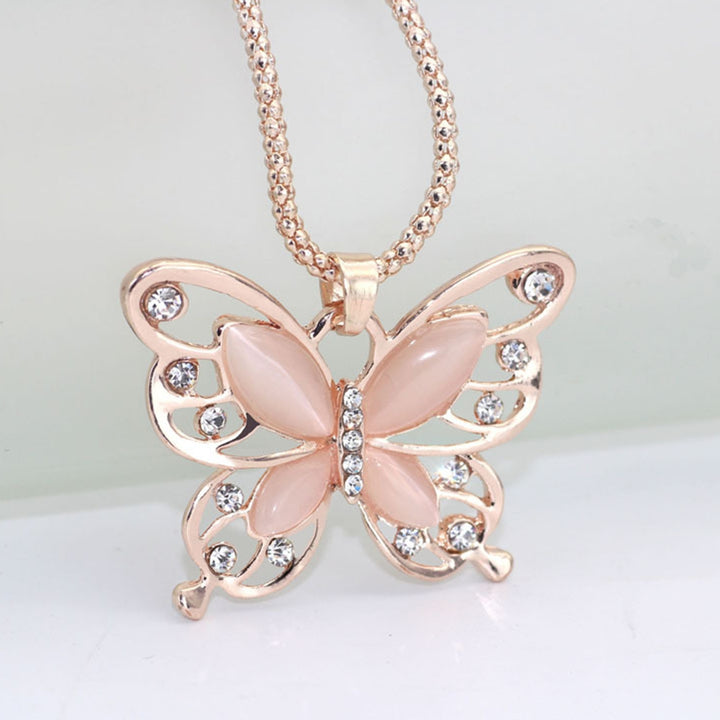 Women Necklace Shiny Rhinestone Rose Gold Color Butterfly Shape Lady Pendant Female Jewelry Image 8