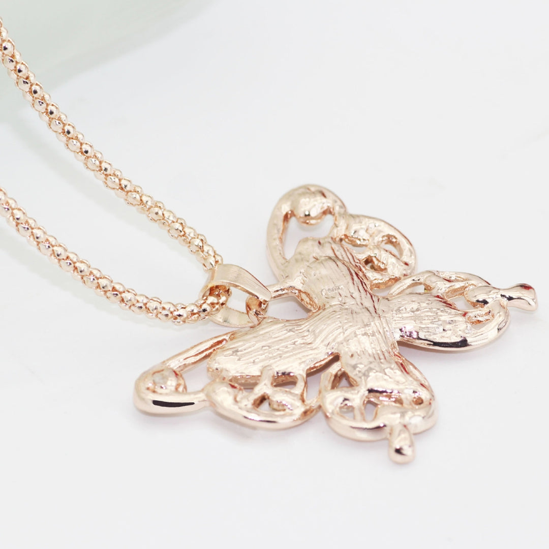 Women Necklace Shiny Rhinestone Rose Gold Color Butterfly Shape Lady Pendant Female Jewelry Image 9