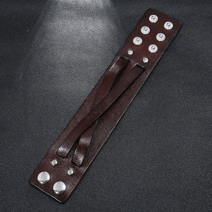 Men Bracelet Faux Leather Solid Color Smooth Punk Style Button Closure Lightweight Individual Cross Strap Men Accessory Image 9