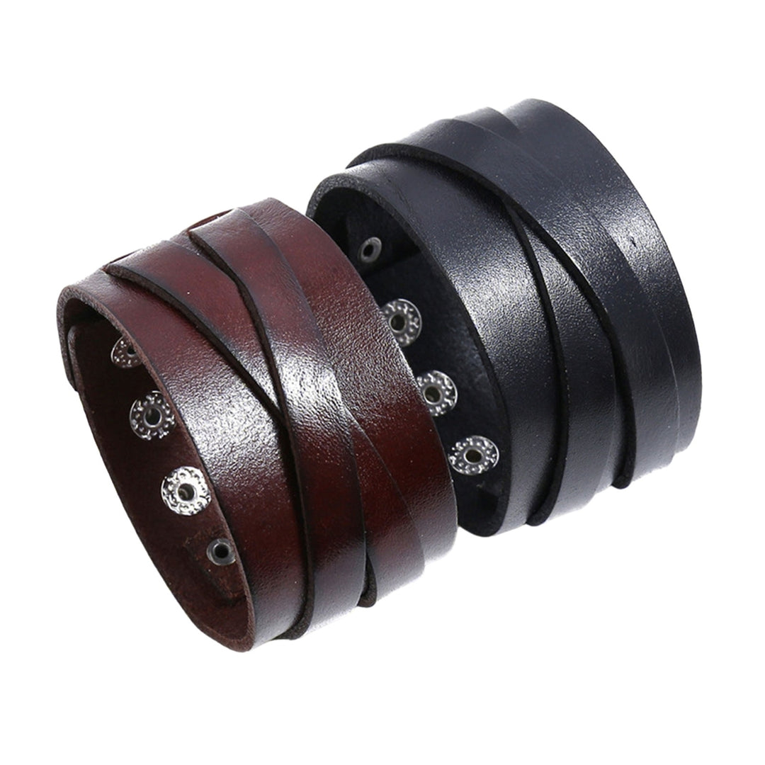 Men Bracelet Faux Leather Solid Color Smooth Punk Style Button Closure Lightweight Individual Cross Strap Men Accessory Image 12