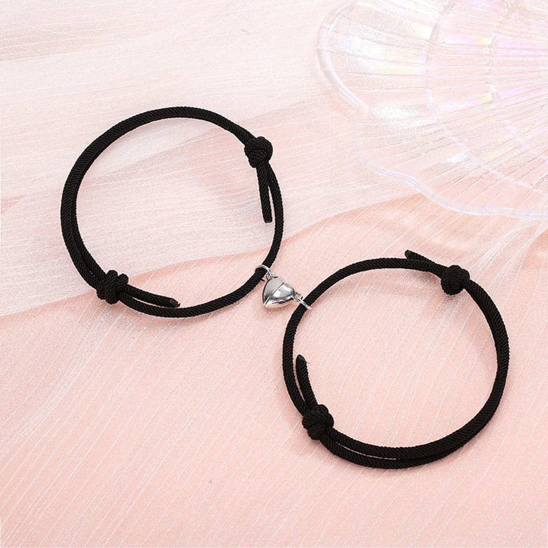 1 Pair Simple Magnetic Suction Metal Heart Pendant Couple Bracelets Women Men Adjustable Matching Bracelets Wristbands Image 1