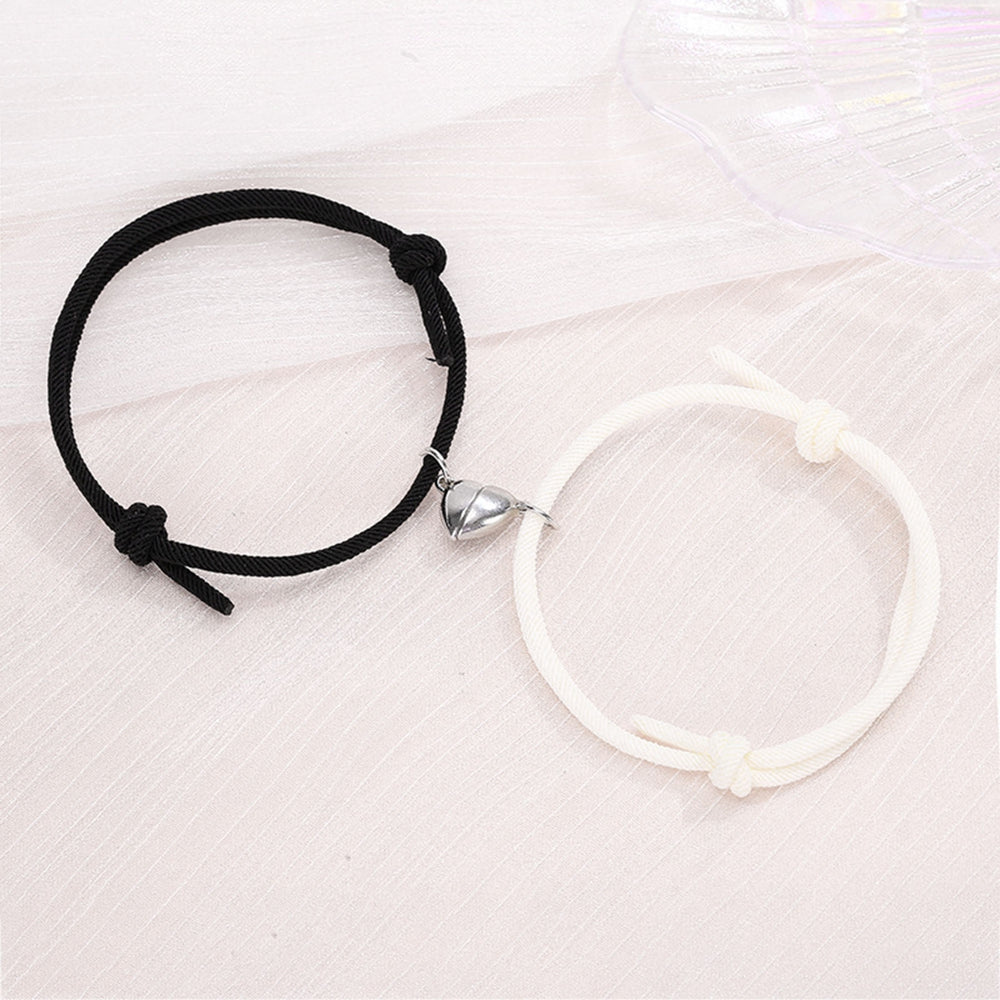 1 Pair Simple Magnetic Suction Metal Heart Pendant Couple Bracelets Women Men Adjustable Matching Bracelets Wristbands Image 2