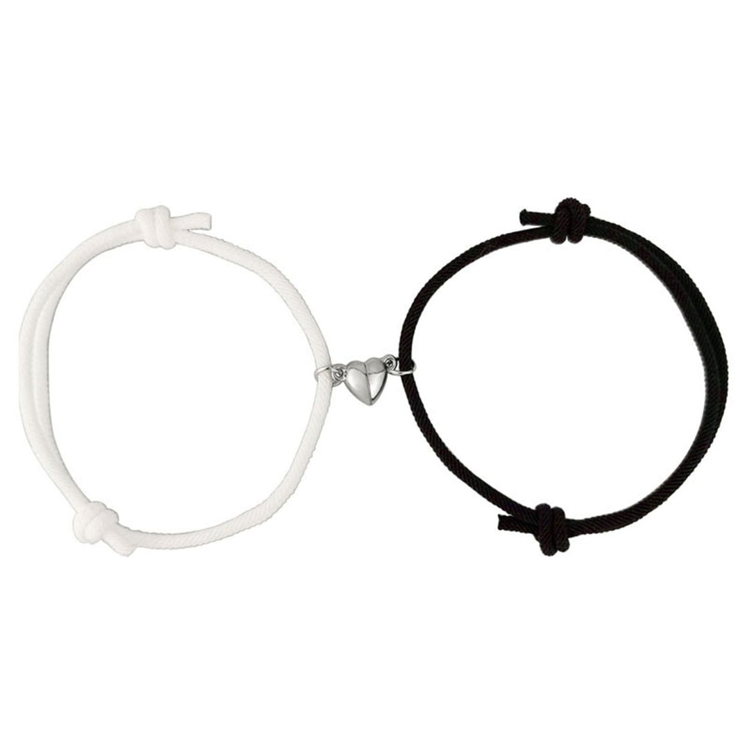1 Pair Simple Magnetic Suction Metal Heart Pendant Couple Bracelets Women Men Adjustable Matching Bracelets Wristbands Image 1