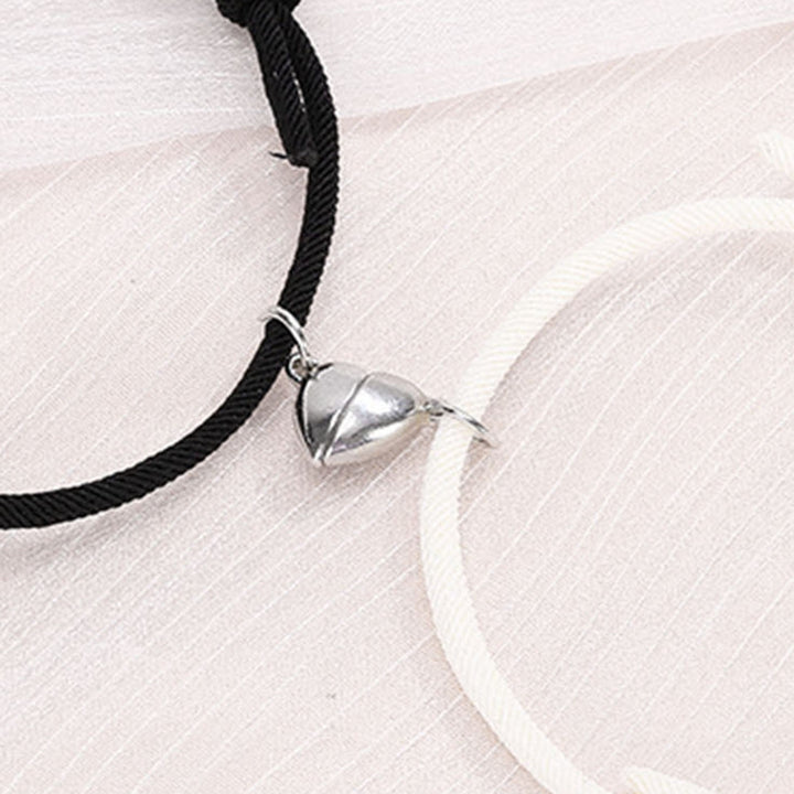 1 Pair Simple Magnetic Suction Metal Heart Pendant Couple Bracelets Women Men Adjustable Matching Bracelets Wristbands Image 12