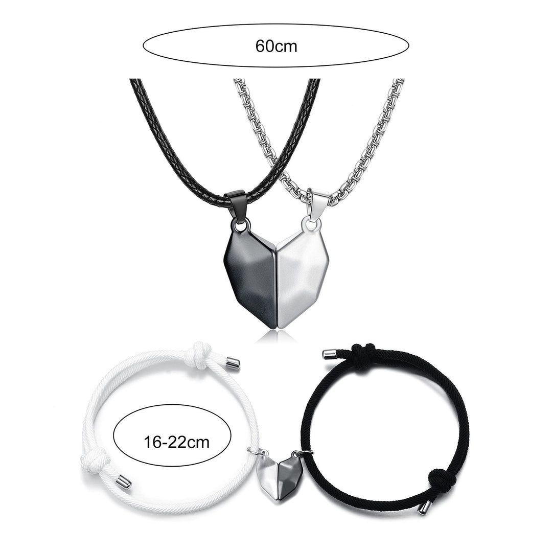 4Pcs/Set Couple Necklaces Bracelets Magnetic Distance Heart Pendant Men Women Handmade Geometric Jewelry Set for Daily Image 8