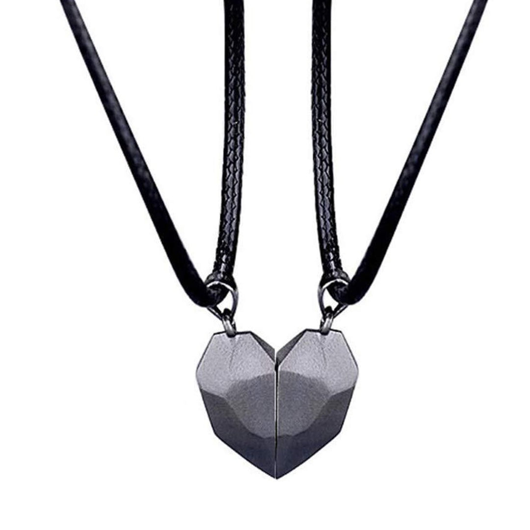 4Pcs/Set Couple Necklaces Bracelets Magnetic Distance Heart Pendant Men Women Handmade Geometric Jewelry Set for Daily Image 11