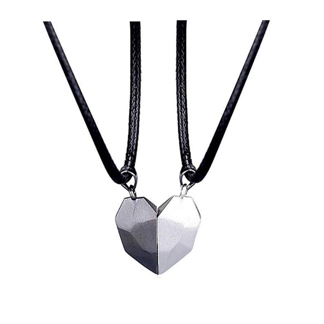 4Pcs/Set Couple Necklaces Bracelets Magnetic Distance Heart Pendant Men Women Handmade Geometric Jewelry Set for Daily Image 12