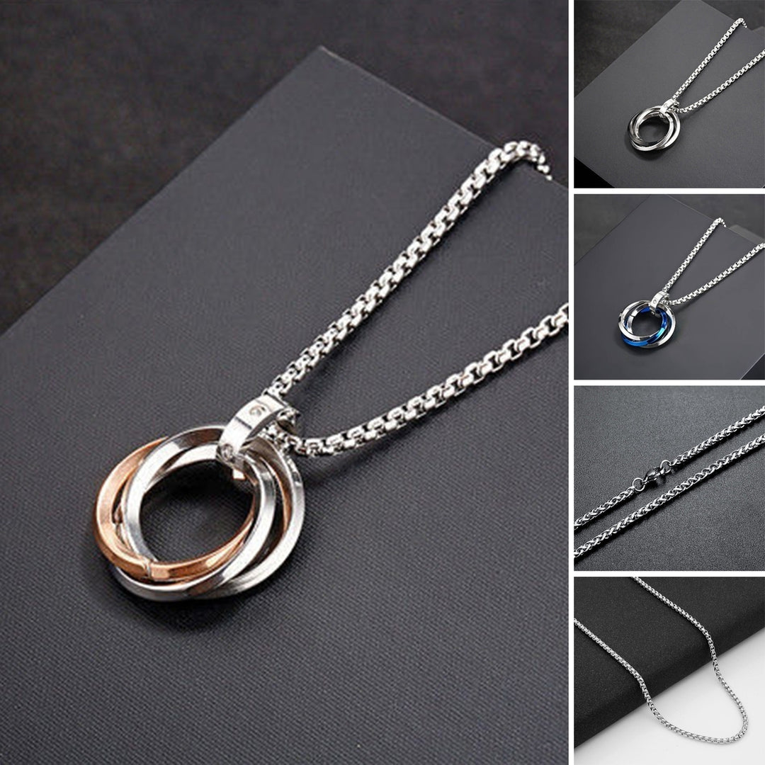 Men Necklace Three Circles O Chain Cool Geometric Rhinestones Pendant Necklace Fashion Jewelry Image 1