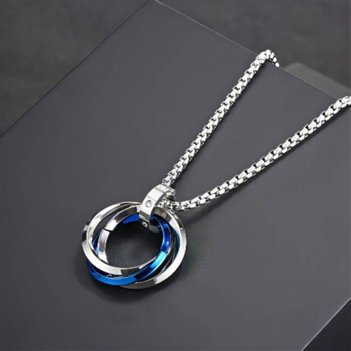 Men Necklace Three Circles O Chain Cool Geometric Rhinestones Pendant Necklace Fashion Jewelry Image 7