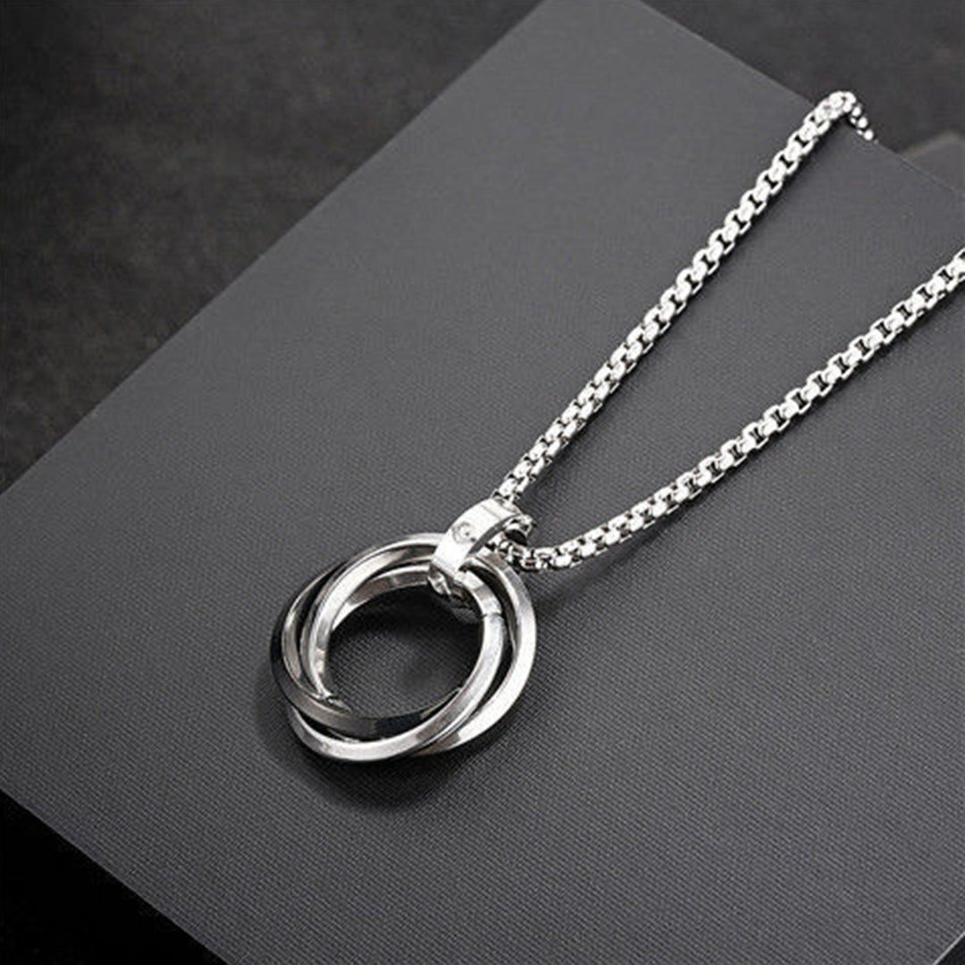 Men Necklace Three Circles O Chain Cool Geometric Rhinestones Pendant Necklace Fashion Jewelry Image 8