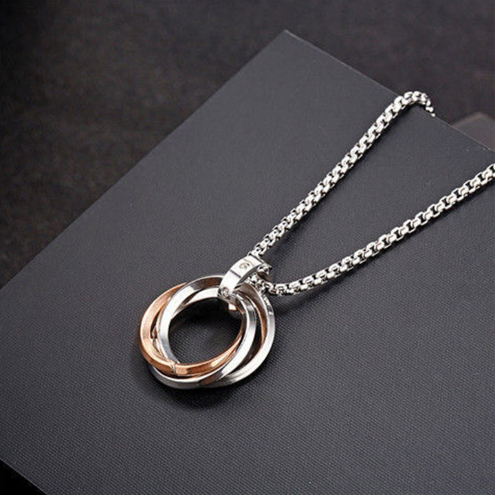 Men Necklace Three Circles O Chain Cool Geometric Rhinestones Pendant Necklace Fashion Jewelry Image 9