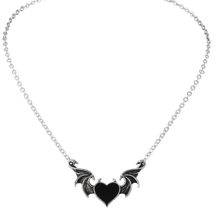 Women Necklace Gothic Punk Hip Hop Retro Hypoallergenic Gift Jewelry Accessories Love Heart Demon Wing Pendant Ladies Image 2