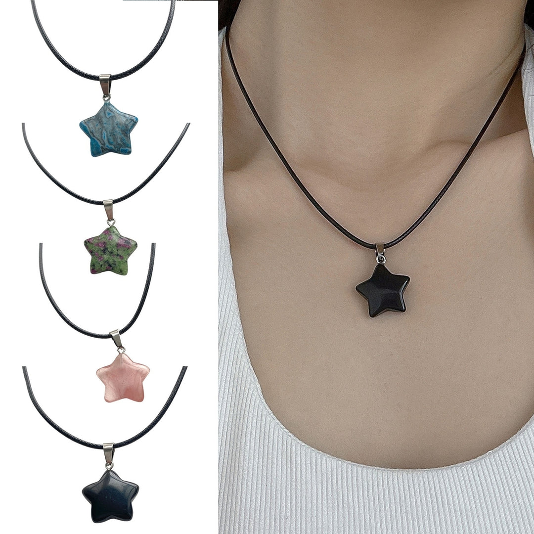 Natural Stone Star Pendant Necklace Adjustable Black Rope Hypoallergenic Women Girls Clavicle Necklace Fashion Jewelry Image 8