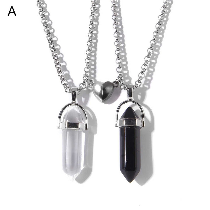 1 Pair Women Necklace Geometric Shape Magnetic Creative Meaningful Couple Pendant for Couple Image 1