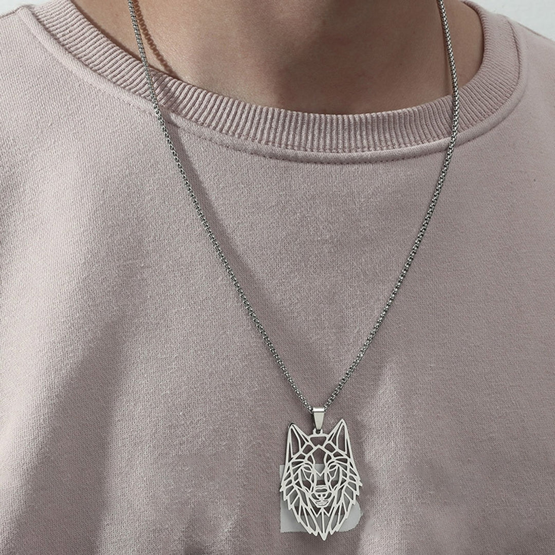 Pendant Necklace Hollow Out Wolf Head Jewelry Openwork Animal Choker Necklace Birthday Gifts Image 4