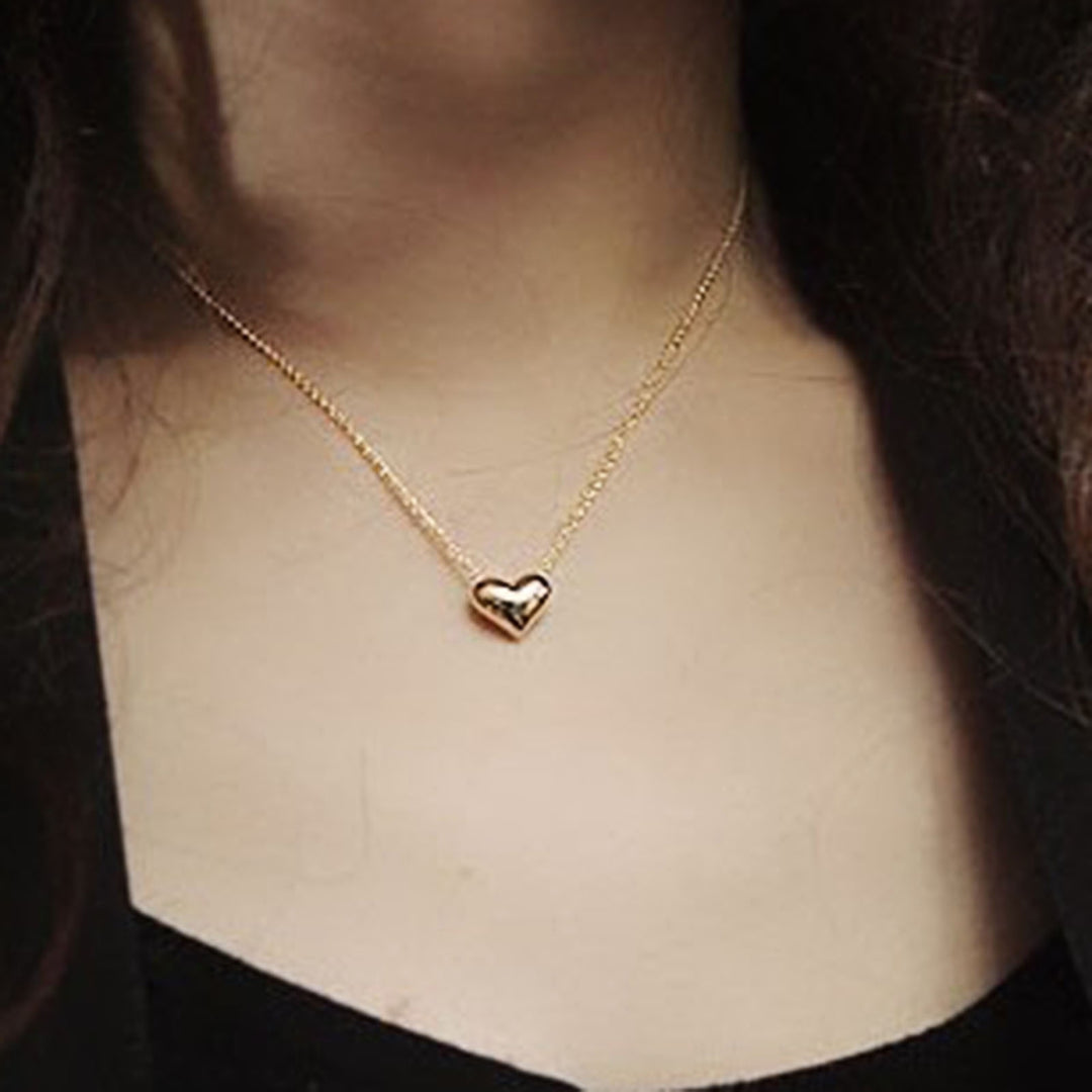 Women Necklace Solid Color Stainless Elegant Heart Shape Neck Chain Birthday Gift Image 3