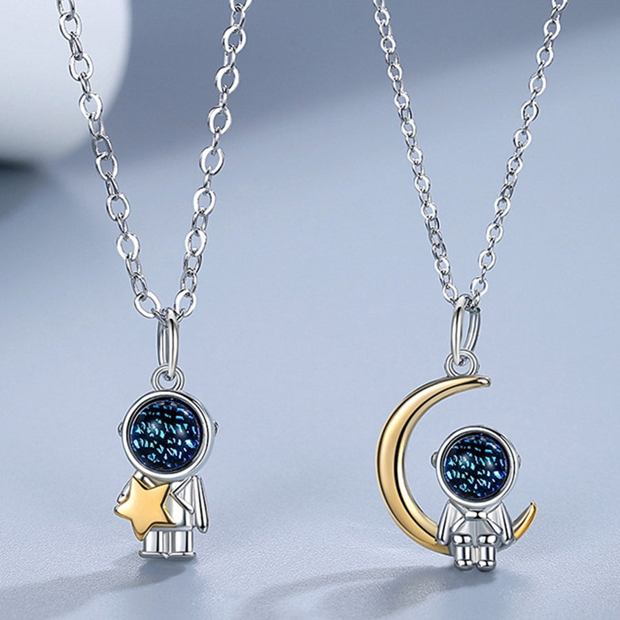 Couple Necklace Well-designed Coloured Glaze Stone Fashion Jewelry Romantic Astronaut Moon Star Clavicle Necklace for Image 1