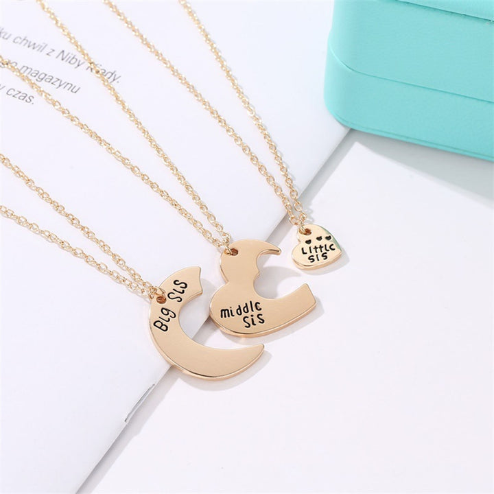 3Pcs/Set Sister Necklace Set Heart Shape Family Contrast Color Siblings Three Sisters Lady Necklace Set Gift Image 4