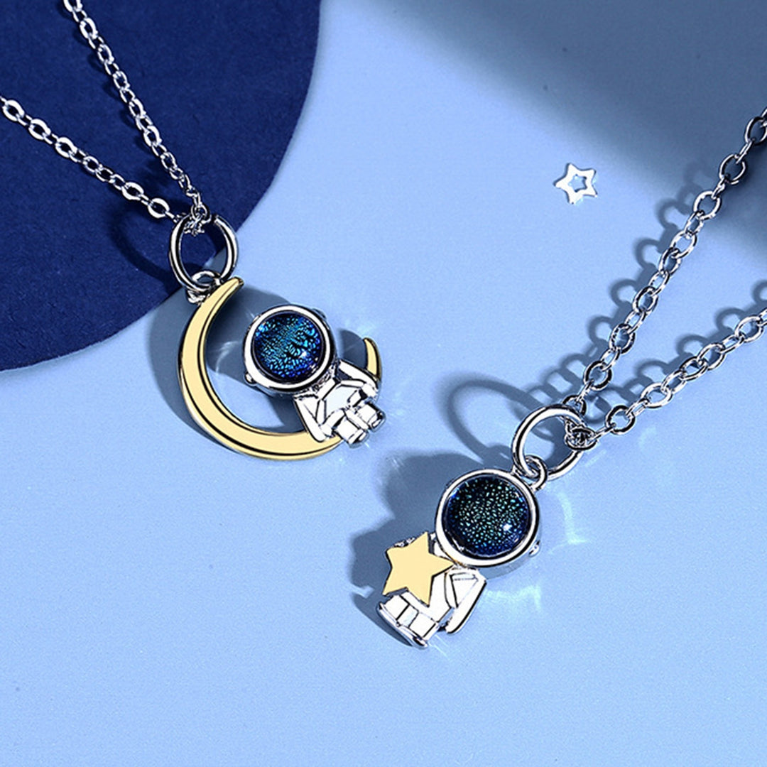 Couple Necklace Well-designed Coloured Glaze Stone Fashion Jewelry Romantic Astronaut Moon Star Clavicle Necklace for Image 4