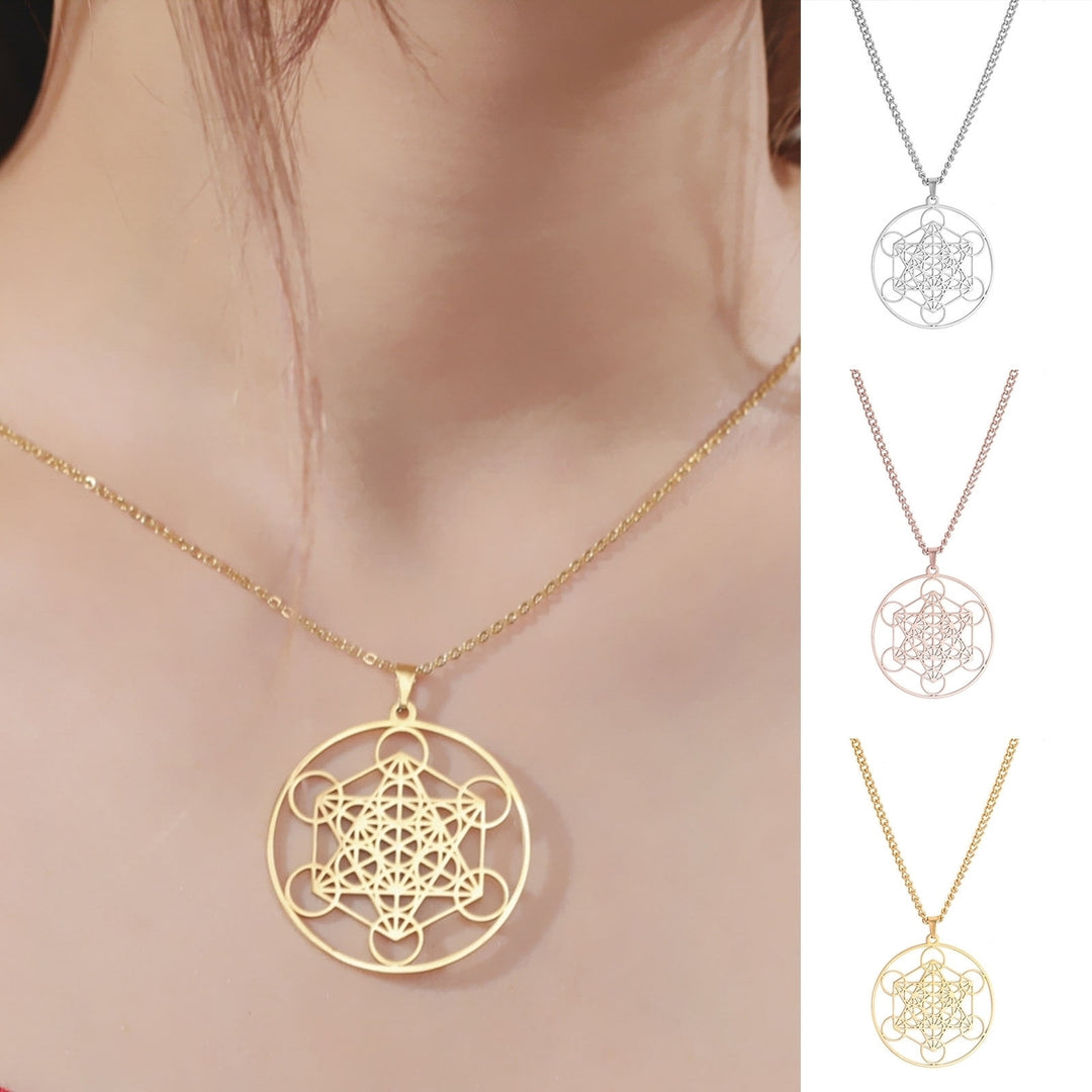 Women Necklace Hexagonal Solid Color Circle Geometric Archangel Men Pendant Jewelry Image 1