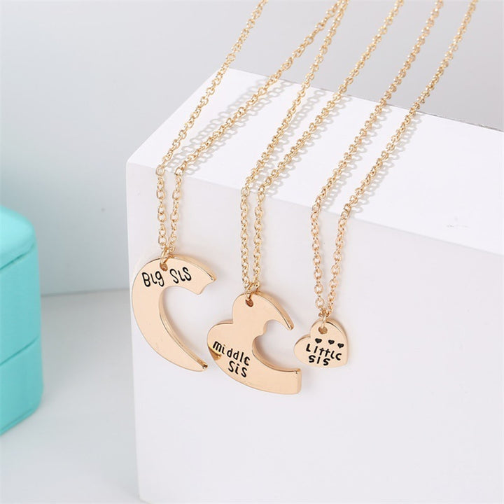 3Pcs/Set Sister Necklace Set Heart Shape Family Contrast Color Siblings Three Sisters Lady Necklace Set Gift Image 9