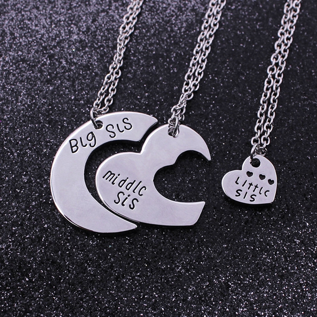 3Pcs/Set Sister Necklace Set Heart Shape Family Contrast Color Siblings Three Sisters Lady Necklace Set Gift Image 10