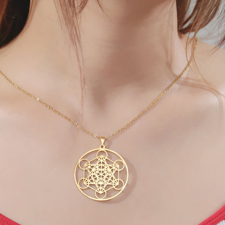 Women Necklace Hexagonal Solid Color Circle Geometric Archangel Men Pendant Jewelry Image 7