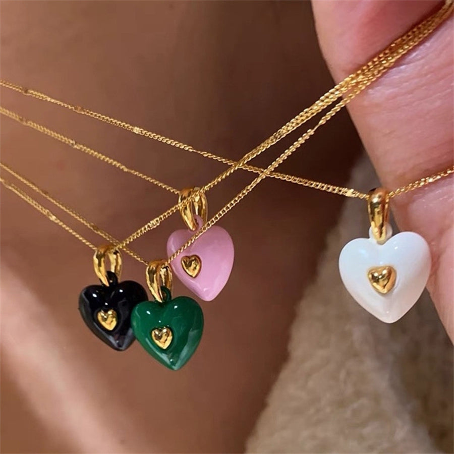 Exquisite Thin Chain All Match Women Necklace Oil-dripping Enamel Heart Pendant Necklace Jewelry Accessories Image 1