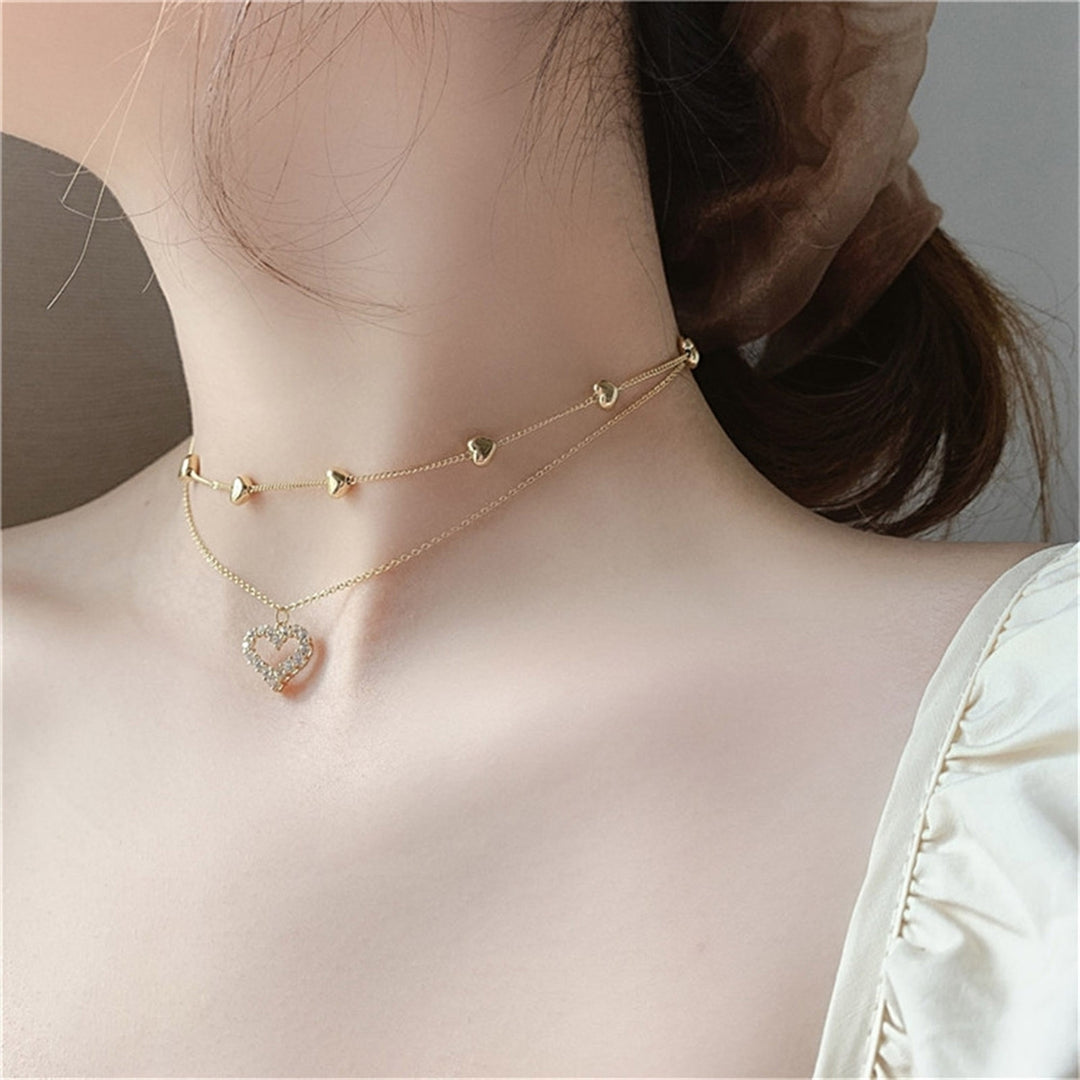 Women Necklace Inlaid Artistic Decorative Heart Pendant Alloy Necklace for Party Image 2