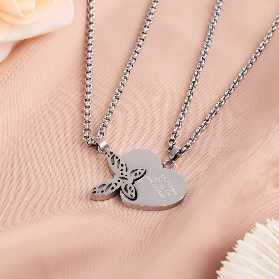 2Pcs Couple Necklaces Heart Butterfly Adjustable Jewelry Cut-out Bright Luster Necklaces for Valentines Image 2