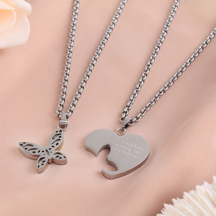 2Pcs Couple Necklaces Heart Butterfly Adjustable Jewelry Cut-out Bright Luster Necklaces for Valentines Image 4