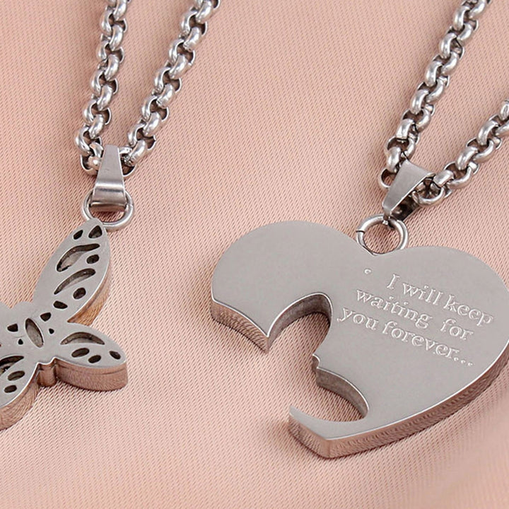 2Pcs Couple Necklaces Heart Butterfly Adjustable Jewelry Cut-out Bright Luster Necklaces for Valentines Image 9