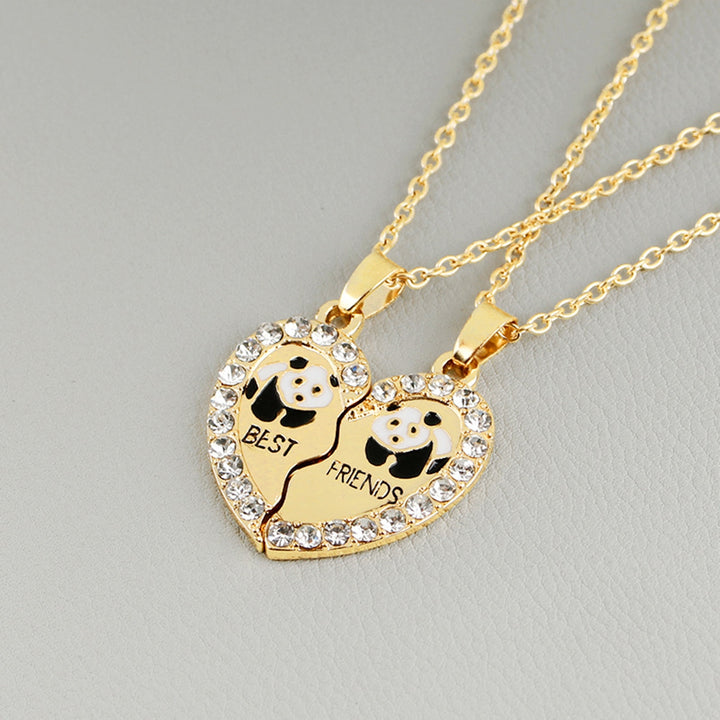 2Pcs Shining Inlaid Rhinestone Friendship Necklaces Gift BEST FRIENDS Panda Heart Pendant Necklaces Jewelry Accessory Image 4