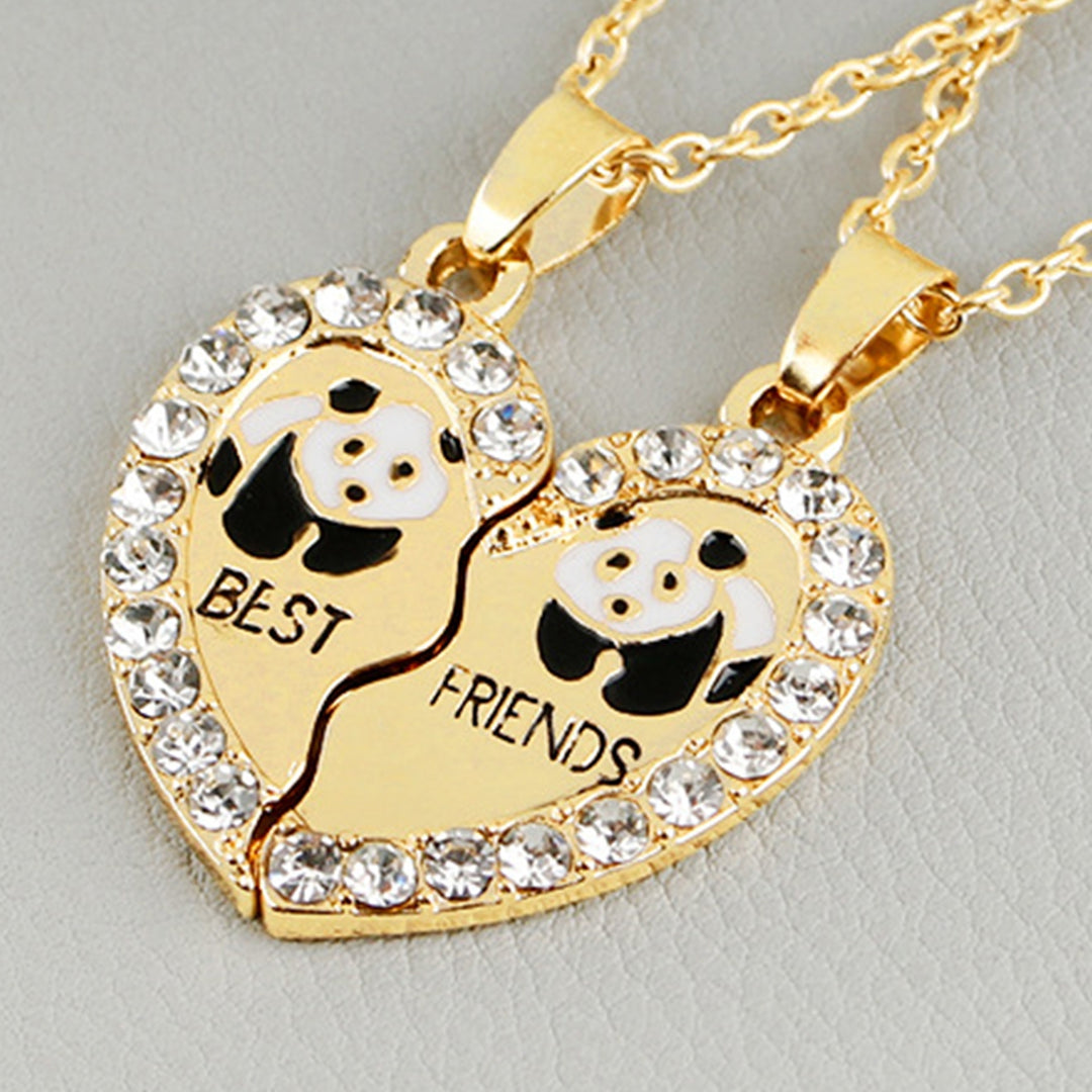 2Pcs Shining Inlaid Rhinestone Friendship Necklaces Gift BEST FRIENDS Panda Heart Pendant Necklaces Jewelry Accessory Image 7