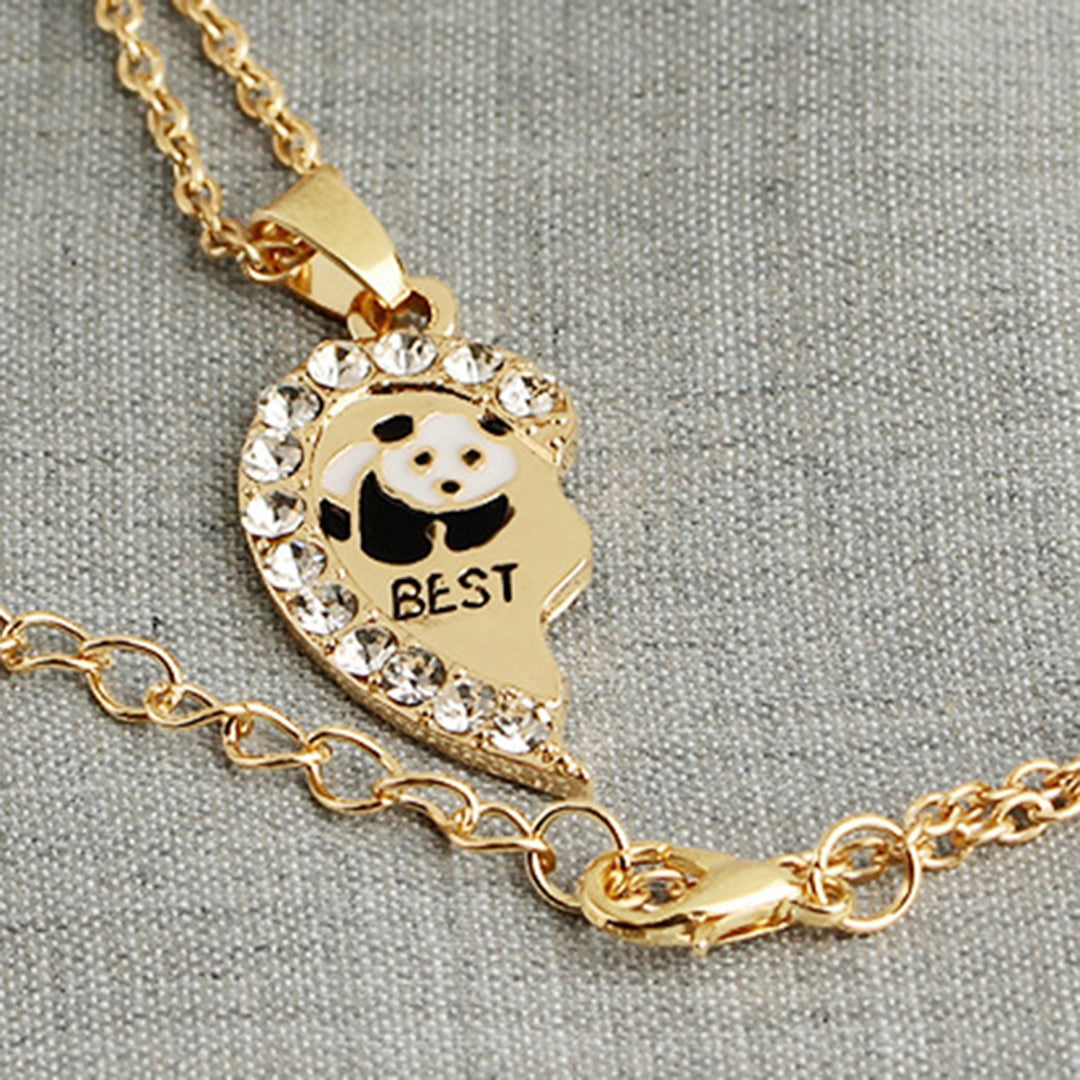 2Pcs Shining Inlaid Rhinestone Friendship Necklaces Gift BEST FRIENDS Panda Heart Pendant Necklaces Jewelry Accessory Image 8