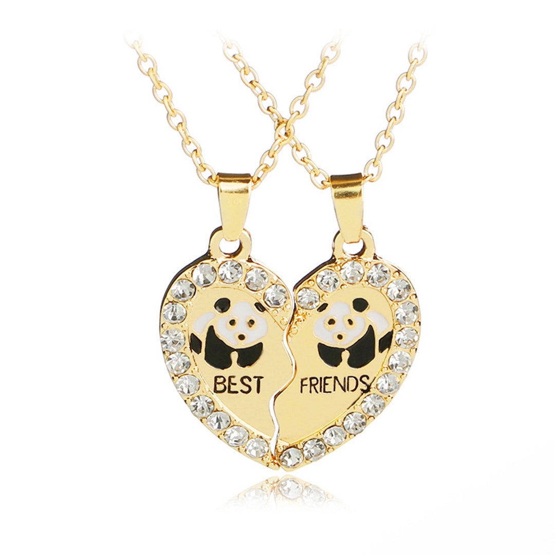 2Pcs Shining Inlaid Rhinestone Friendship Necklaces Gift BEST FRIENDS Panda Heart Pendant Necklaces Jewelry Accessory Image 9