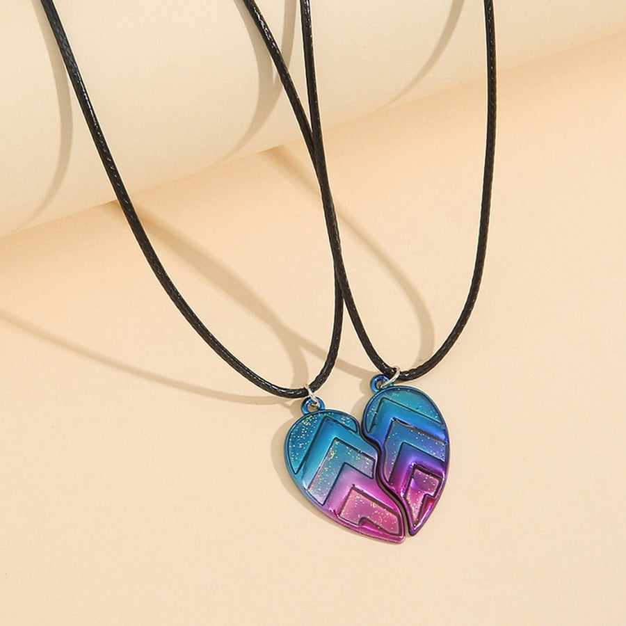 Friendship Necklaces Combination Hearts Gradient Color Alloy Adjustable Rope Chain Couple Necklaces Jewelry Gifts Image 1