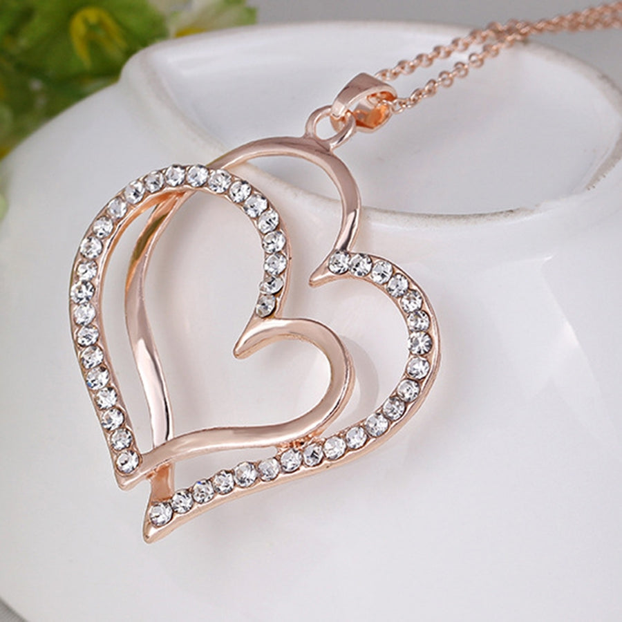 Women Necklace Exquisite Shiny Rhinestone Heart Shape Hollow Out Lady Pendant Female Accessory Image 1