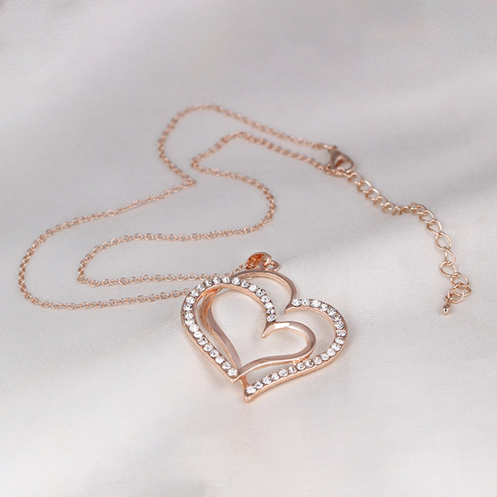 Women Necklace Exquisite Shiny Rhinestone Heart Shape Hollow Out Lady Pendant Female Accessory Image 2