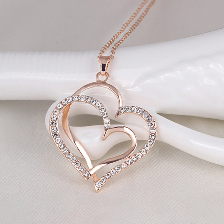 Women Necklace Exquisite Shiny Rhinestone Heart Shape Hollow Out Lady Pendant Female Accessory Image 4