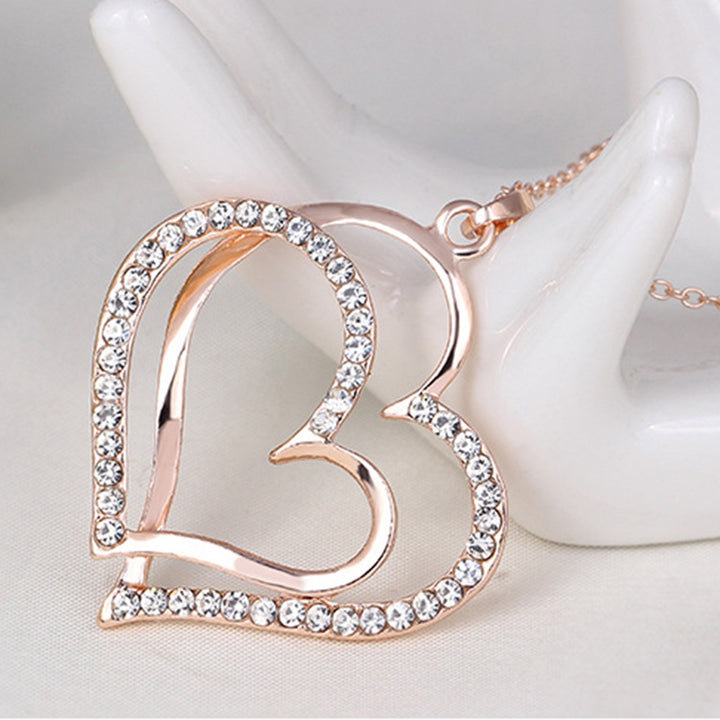 Women Necklace Exquisite Shiny Rhinestone Heart Shape Hollow Out Lady Pendant Female Accessory Image 4