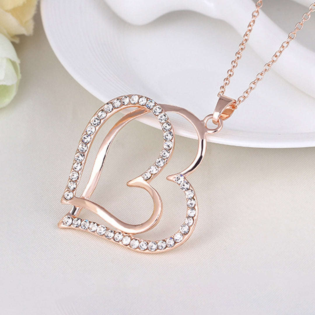 Women Necklace Exquisite Shiny Rhinestone Heart Shape Hollow Out Lady Pendant Female Accessory Image 7