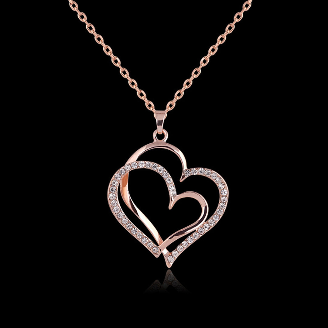 Women Necklace Exquisite Shiny Rhinestone Heart Shape Hollow Out Lady Pendant Female Accessory Image 8