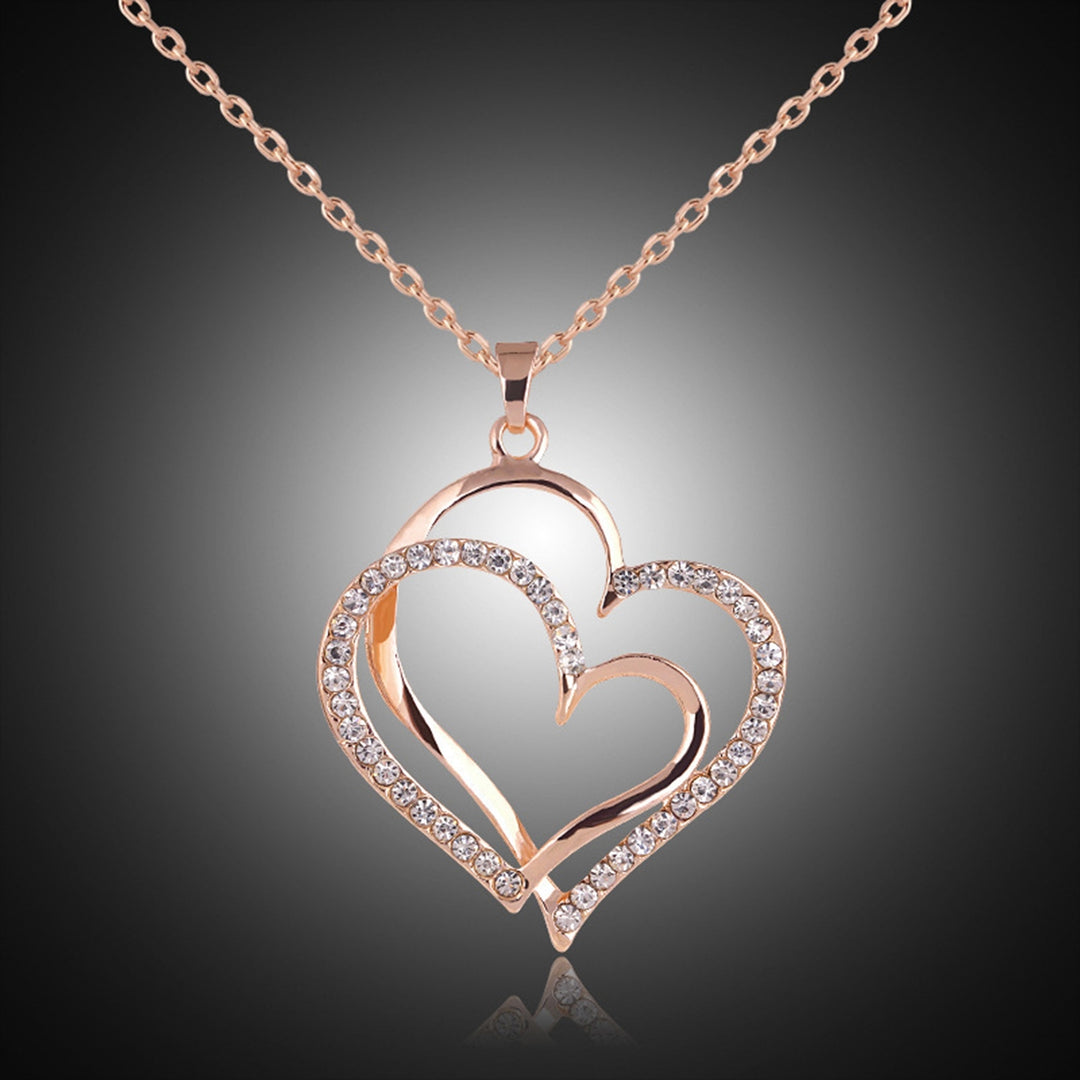 Women Necklace Exquisite Shiny Rhinestone Heart Shape Hollow Out Lady Pendant Female Accessory Image 9