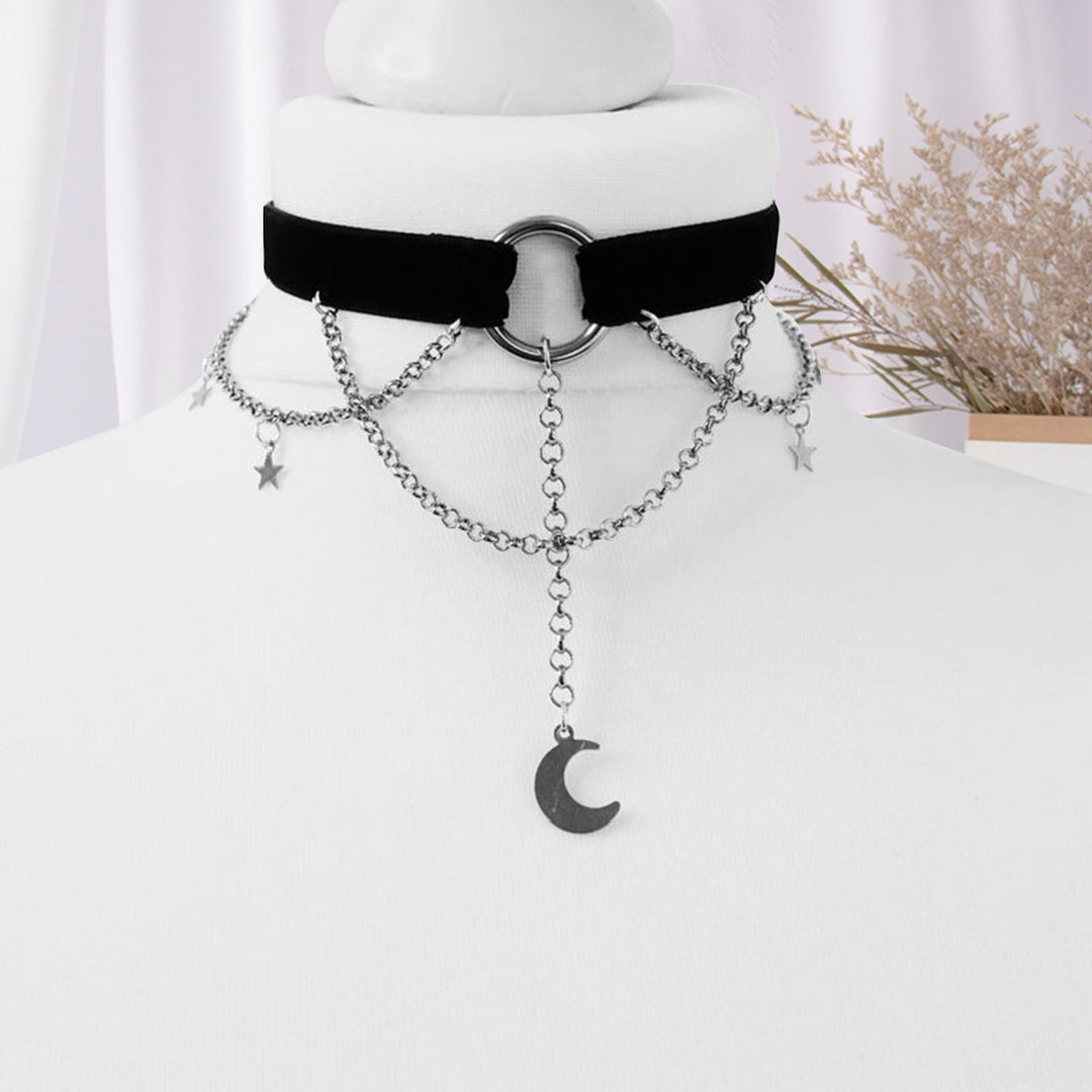 Choker Necklace Multi Chains Gothic Style Cool Short Moon Shape Hollow Out Women Necklace Female Accessory Image 1