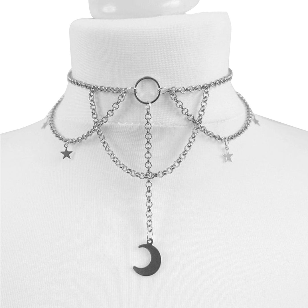 Choker Necklace Multi Chains Gothic Style Cool Short Moon Shape Hollow Out Women Necklace Female Accessory Image 4