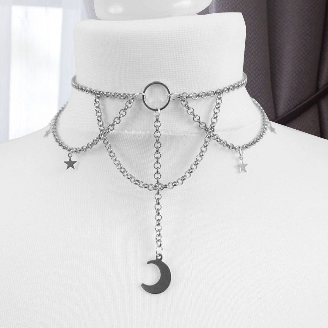 Choker Necklace Multi Chains Gothic Style Cool Short Moon Shape Hollow Out Women Necklace Female Accessory Image 7