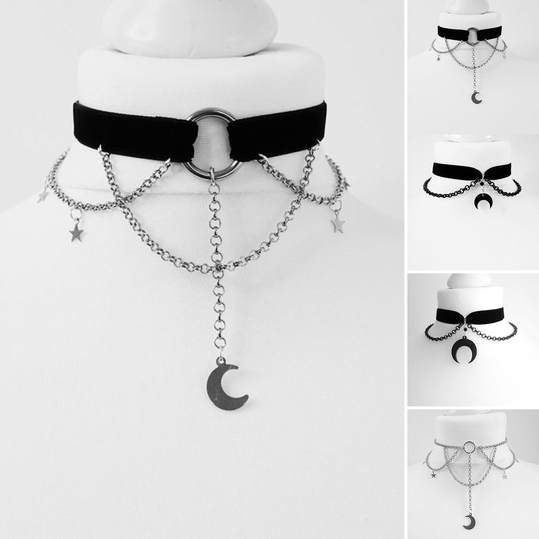 Choker Necklace Multi Chains Gothic Style Cool Short Moon Shape Hollow Out Women Necklace Female Accessory Image 8